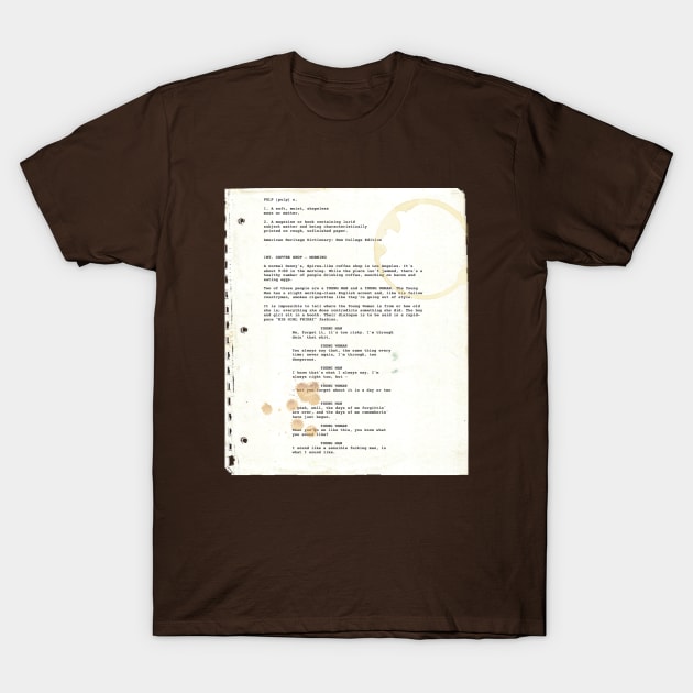 INT. COFFEE SHOP (Pulp Fiction Page One) T-Shirt by teesbyduane